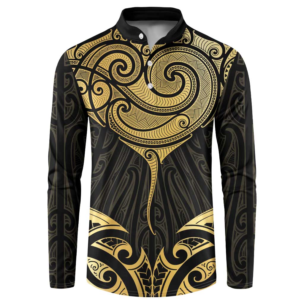 Gold Black New Zealand Manta Ray Button Sweatshirt Aotearoa Maori Haehae - Polynesian Pride