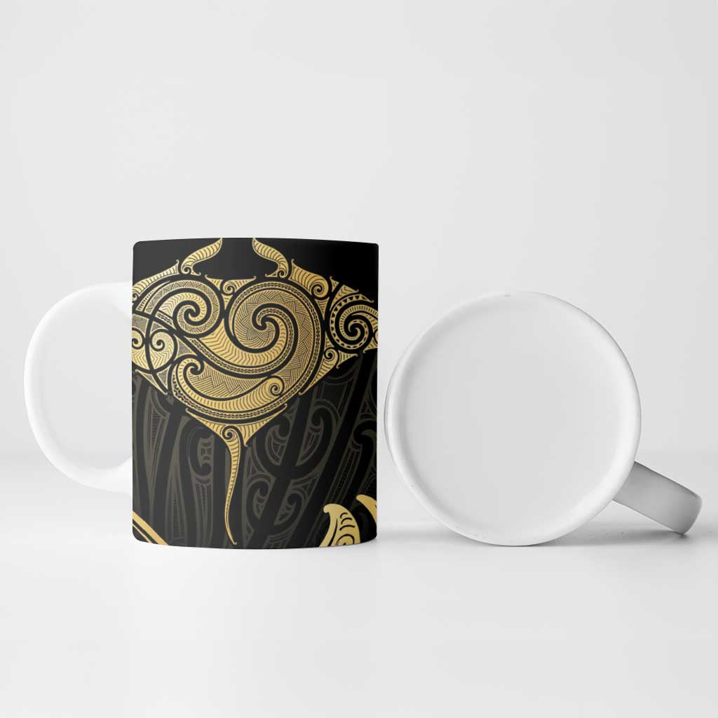 Gold Black New Zealand Manta Ray Ceramic Mug Aotearoa Maori Haehae - Polynesian Pride