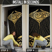 Gold Black New Zealand Manta Ray Door Cover Aotearoa Maori Haehae - Polynesian Pride