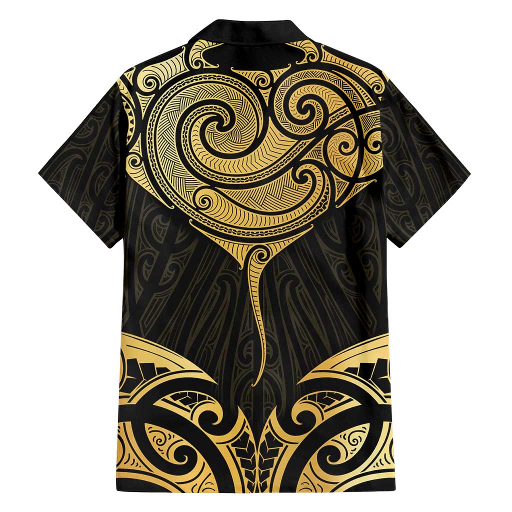 Gold Black New Zealand Manta Ray Family Matching Long Sleeve Bodycon Dress and Hawaiian Shirt Aotearoa Maori Haehae LT14 - Polynesian Pride
