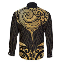 Gold Black New Zealand Manta Ray Family Matching Long Sleeve Bodycon Dress and Hawaiian Shirt Aotearoa Maori Haehae LT14 - Polynesian Pride
