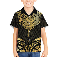 Gold Black New Zealand Manta Ray Family Matching Long Sleeve Bodycon Dress and Hawaiian Shirt Aotearoa Maori Haehae LT14 Son's Shirt Black - Polynesian Pride