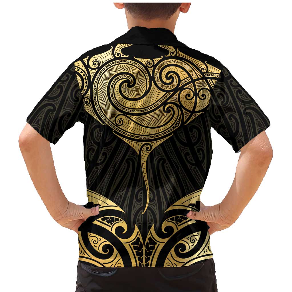 Gold Black New Zealand Manta Ray Family Matching Mermaid Dress and Hawaiian Shirt Aotearoa Maori Haehae LT14 - Polynesian Pride