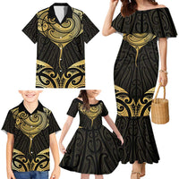 Gold Black New Zealand Manta Ray Family Matching Mermaid Dress and Hawaiian Shirt Aotearoa Maori Haehae LT14 - Polynesian Pride
