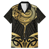 Gold Black New Zealand Manta Ray Family Matching Mermaid Dress and Hawaiian Shirt Aotearoa Maori Haehae LT14 Dad's Shirt - Short Sleeve Black - Polynesian Pride