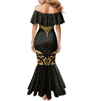 Gold Black New Zealand Manta Ray Family Matching Mermaid Dress and Hawaiian Shirt Aotearoa Maori Haehae LT14 - Polynesian Pride