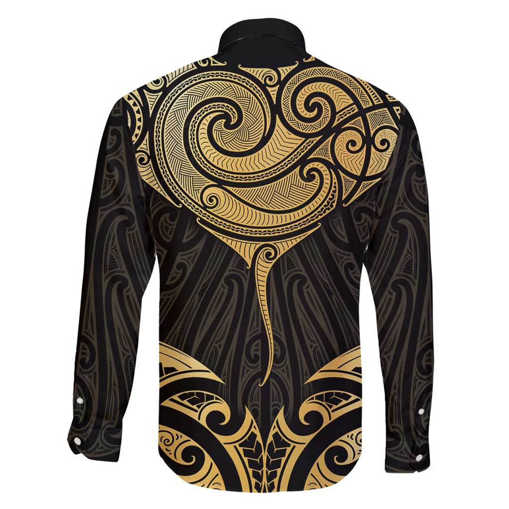 Gold Black New Zealand Manta Ray Family Matching Short Sleeve Bodycon Dress and Hawaiian Shirt Aotearoa Maori Haehae LT14 - Polynesian Pride