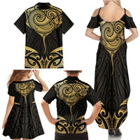 Gold Black New Zealand Manta Ray Family Matching Summer Maxi Dress and Hawaiian Shirt Aotearoa Maori Haehae - Polynesian Pride