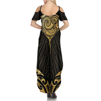Gold Black New Zealand Manta Ray Family Matching Summer Maxi Dress and Hawaiian Shirt Aotearoa Maori Haehae - Polynesian Pride