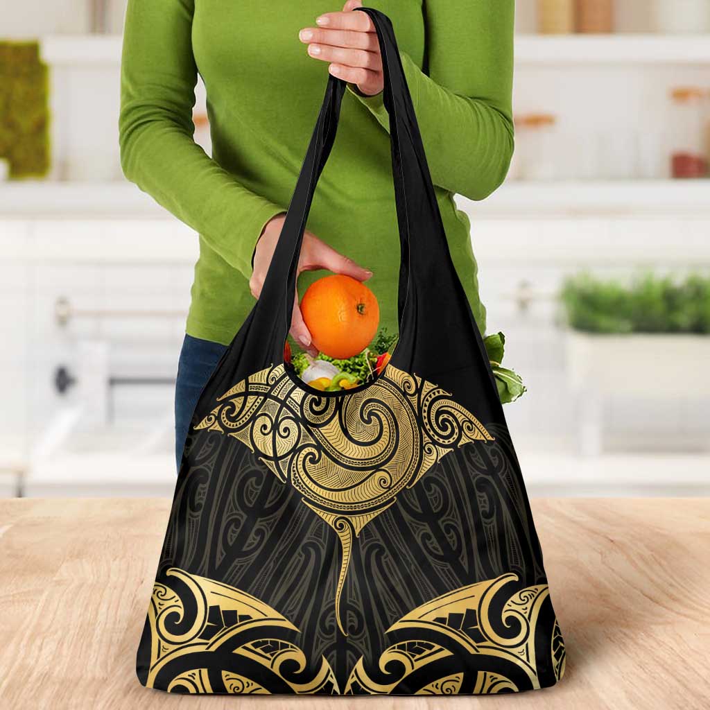 Gold Black New Zealand Manta Ray Grocery Bag Aotearoa Maori Haehae - Polynesian Pride
