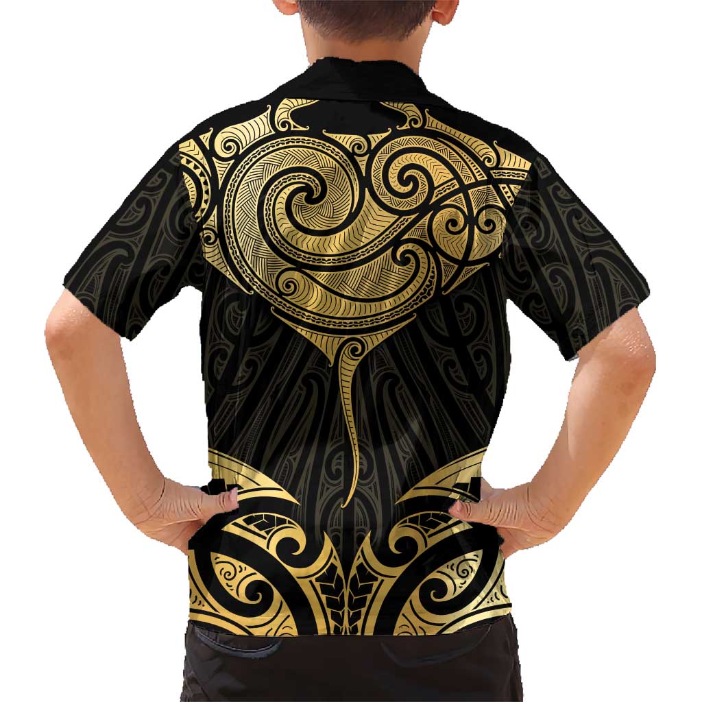 Gold Black New Zealand Manta Ray Hawaiian Shirt Aotearoa Maori Haehae - Polynesian Pride