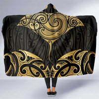 Gold Black New Zealand Manta Ray Hooded Blanket Aotearoa Maori Haehae - Polynesian Pride