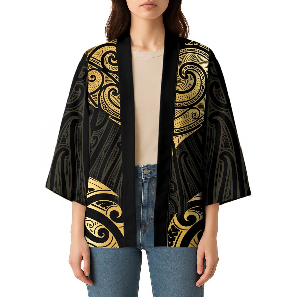 Gold Black New Zealand Manta Ray Kimono Aotearoa Maori Haehae - Polynesian Pride