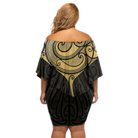 Gold Black New Zealand Manta Ray Off Shoulder Short Dress Aotearoa Maori Haehae - Polynesian Pride