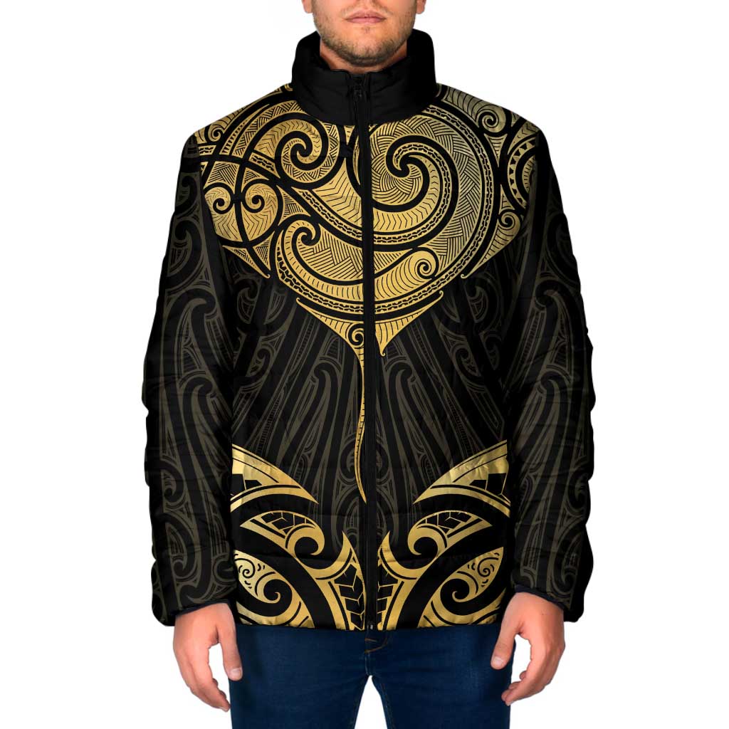 Gold Black New Zealand Manta Ray Padded Jacket Aotearoa Maori Haehae - Polynesian Pride