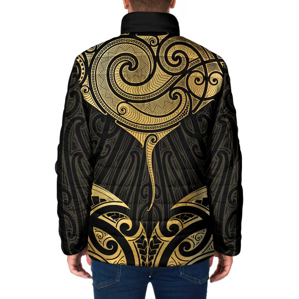 Gold Black New Zealand Manta Ray Padded Jacket Aotearoa Maori Haehae - Polynesian Pride
