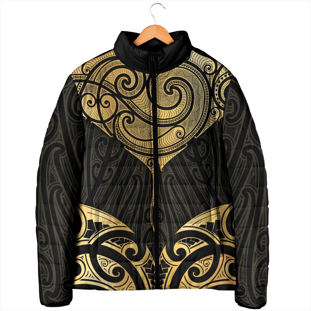 Gold Black New Zealand Manta Ray Padded Jacket Aotearoa Maori Haehae - Polynesian Pride