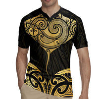 Gold Black New Zealand Manta Ray Rugby Jersey Aotearoa Maori Haehae - Polynesian Pride