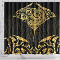 Gold Black New Zealand Manta Ray Shower Curtain Aotearoa Maori Haehae - Polynesian Pride