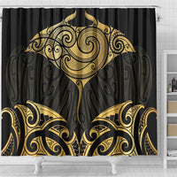 Gold Black New Zealand Manta Ray Shower Curtain Aotearoa Maori Haehae - Polynesian Pride
