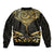 Gold Black New Zealand Manta Ray Sleeve Zip Bomber Jacket Aotearoa Maori Haehae - Polynesian Pride