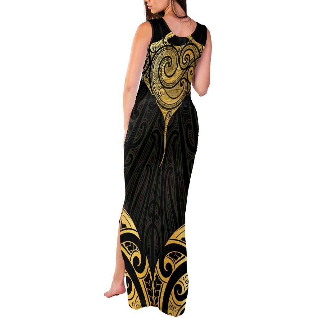 Gold Black New Zealand Manta Ray Tank Maxi Dress Aotearoa Maori Haehae - Polynesian Pride