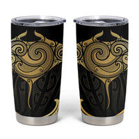 Gold Black New Zealand Manta Ray Tumbler Cup Aotearoa Maori Haehae - Polynesian Pride
