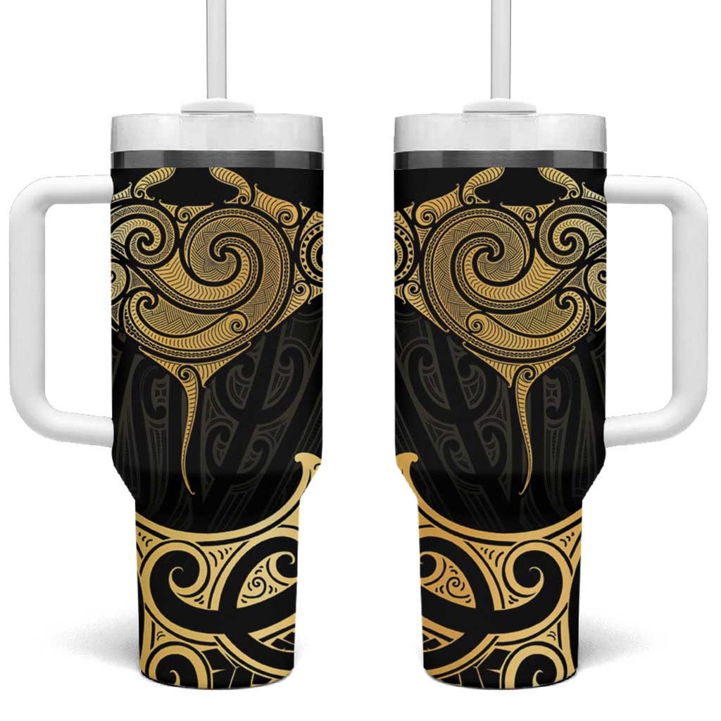 Gold Black New Zealand Manta Ray Tumbler With Handle Aotearoa Maori Haehae - Polynesian Pride
