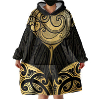Gold Black New Zealand Manta Ray Wearable Blanket Hoodie Aotearoa Maori Haehae - Polynesian Pride
