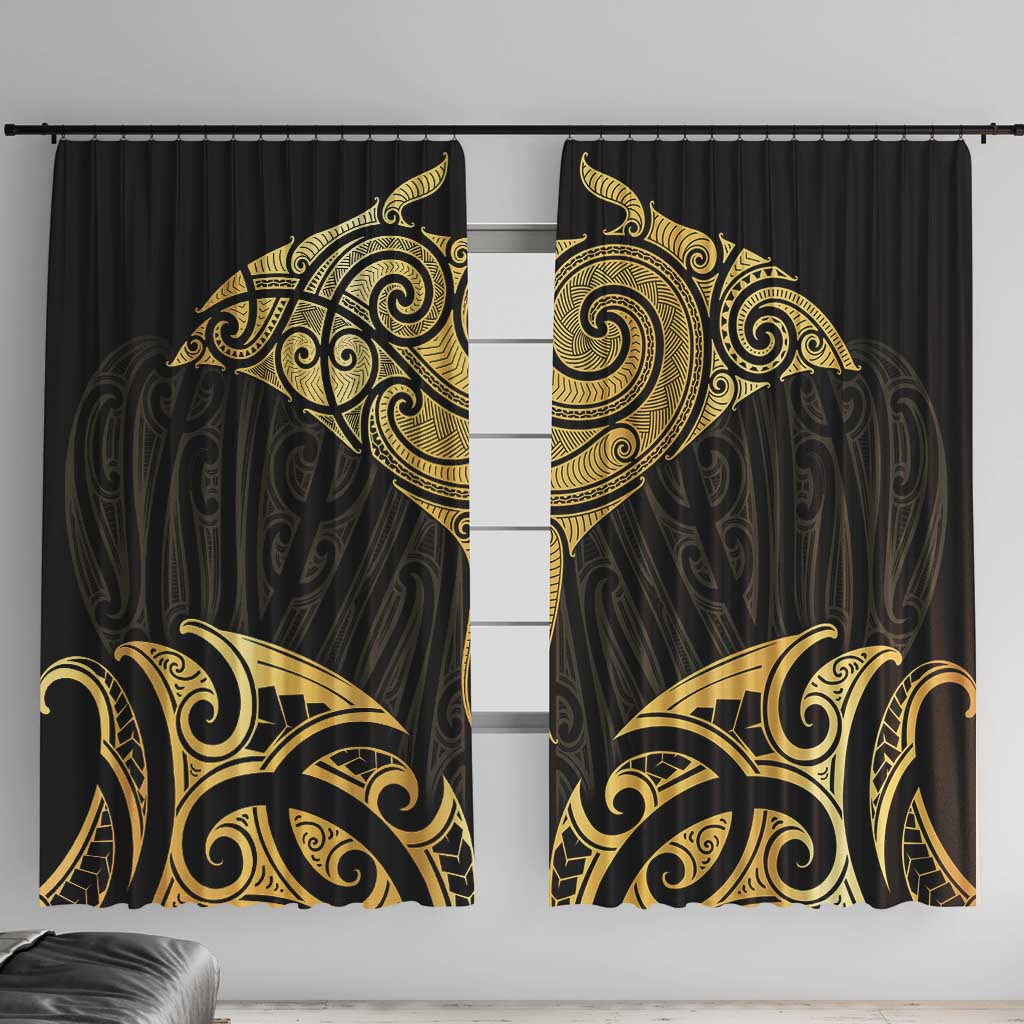 Gold Black New Zealand Manta Ray Window Curtain Aotearoa Maori Haehae - Polynesian Pride