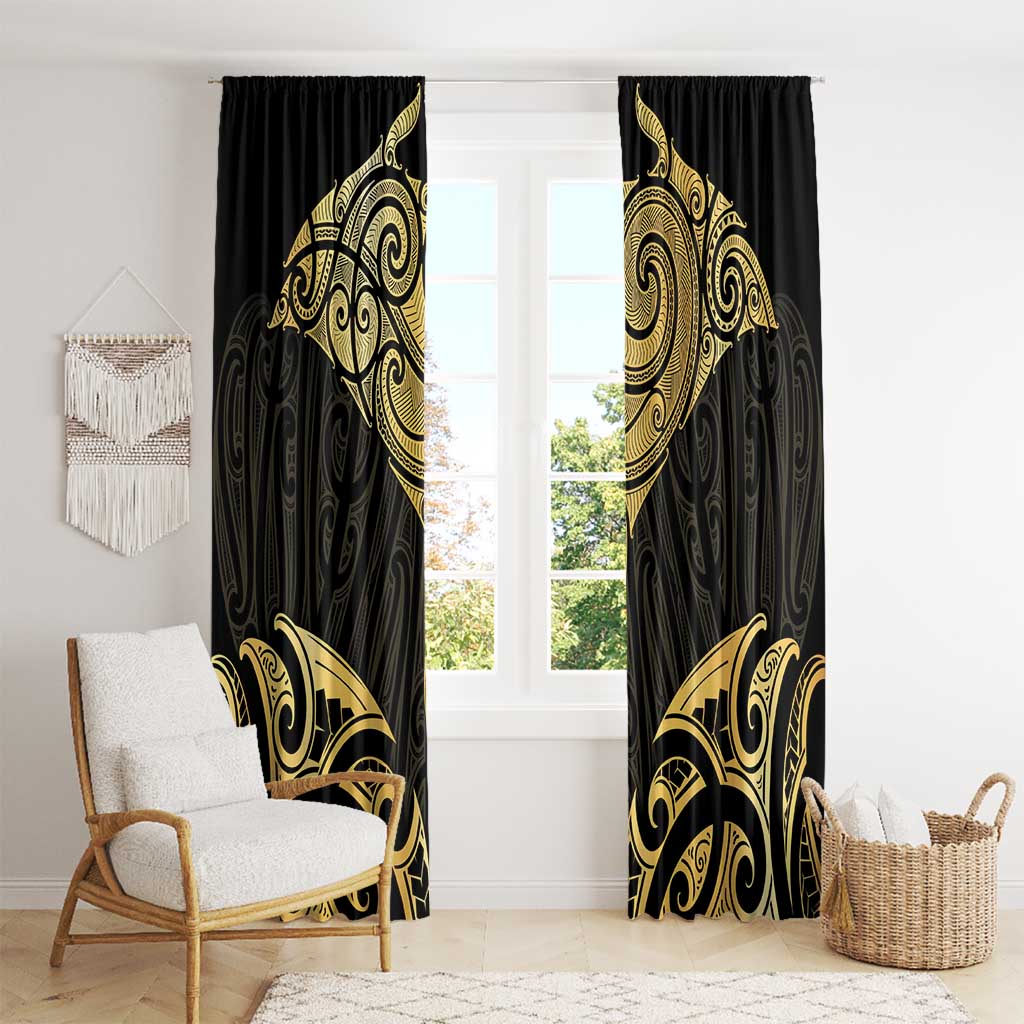 Gold Black New Zealand Manta Ray Window Curtain Aotearoa Maori Haehae - Polynesian Pride
