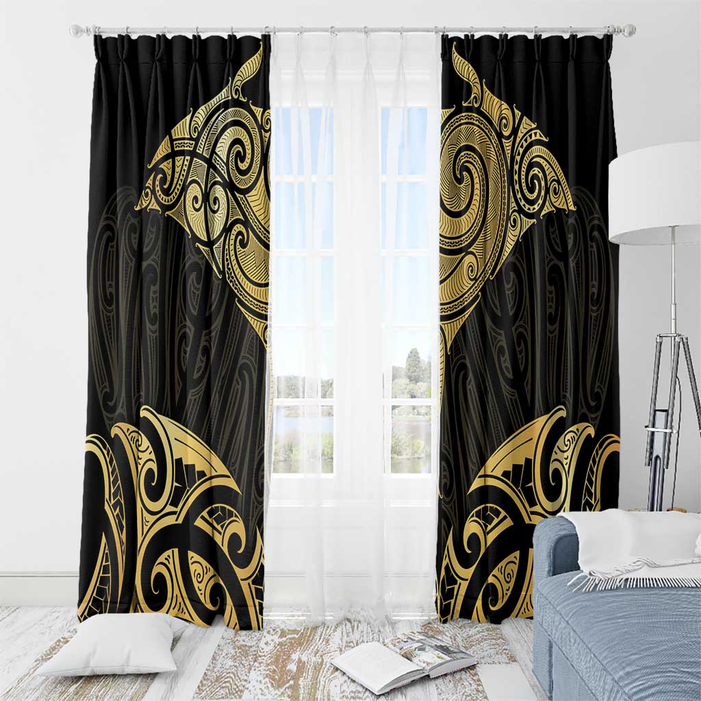 Gold Black New Zealand Manta Ray Window Curtain Aotearoa Maori Haehae - Polynesian Pride