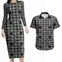 Eleele Hawaii Iwa Bird Palaka Motifs Couples Matching Long Sleeve Bodycon Dress and Hawaiian Shirt LT14 Black - Polynesian Pride