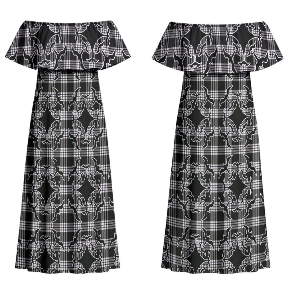 Eleele Hawaii Iwa Bird Palaka Motifs Couples Matching Off Shoulder Maxi Dress and Long Sleeve Button Shirt LT14 - Polynesian Pride