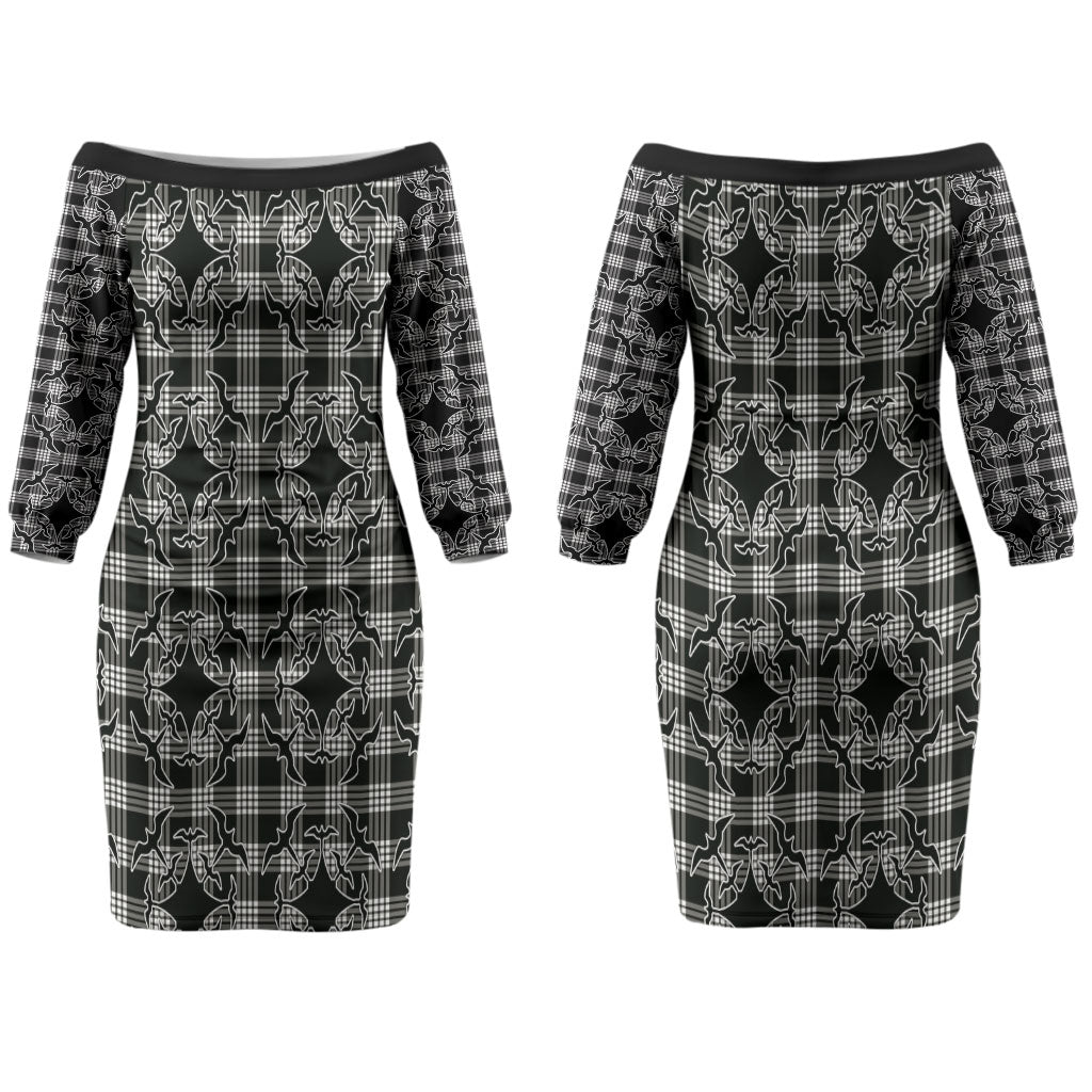Eleele Hawaii Iwa Bird Palaka Motifs Couples Matching Off The Shoulder Long Sleeve Dress and Long Sleeve Button Shirt LT14 - Polynesian Pride