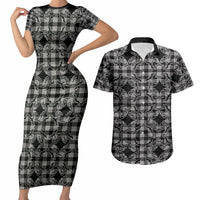 Eleele Hawaii Iwa Bird Palaka Motifs Couples Matching Short Sleeve Bodycon Dress and Hawaiian Shirt LT14 Black - Polynesian Pride
