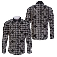 Eleele Hawaii Iwa Bird Palaka Motifs Family Matching Puletasi and Hawaiian Shirt LT14 Dad's Shirt - Long Sleeve Black - Polynesian Pride