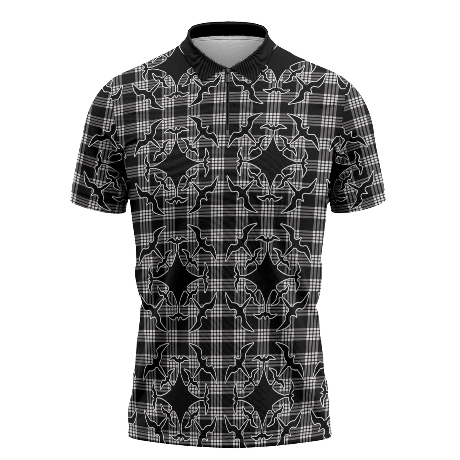 Eleele Hawaii Iwa Bird Palaka Motifs Zipper Polo Shirt
