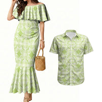 Omaomao Hawaii Iwa Bird Palaka Motifs Couples Matching Mermaid Dress and Hawaiian Shirt LT14 Green - Polynesian Pride