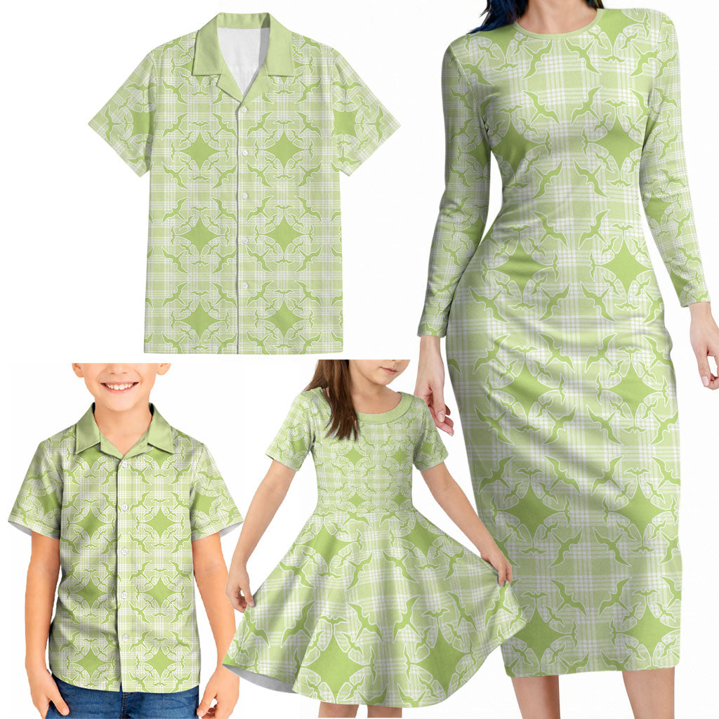 Omaomao Hawaii Iwa Bird Palaka Motifs Family Matching Long Sleeve Bodycon Dress and Hawaiian Shirt LT14 - Polynesian Pride