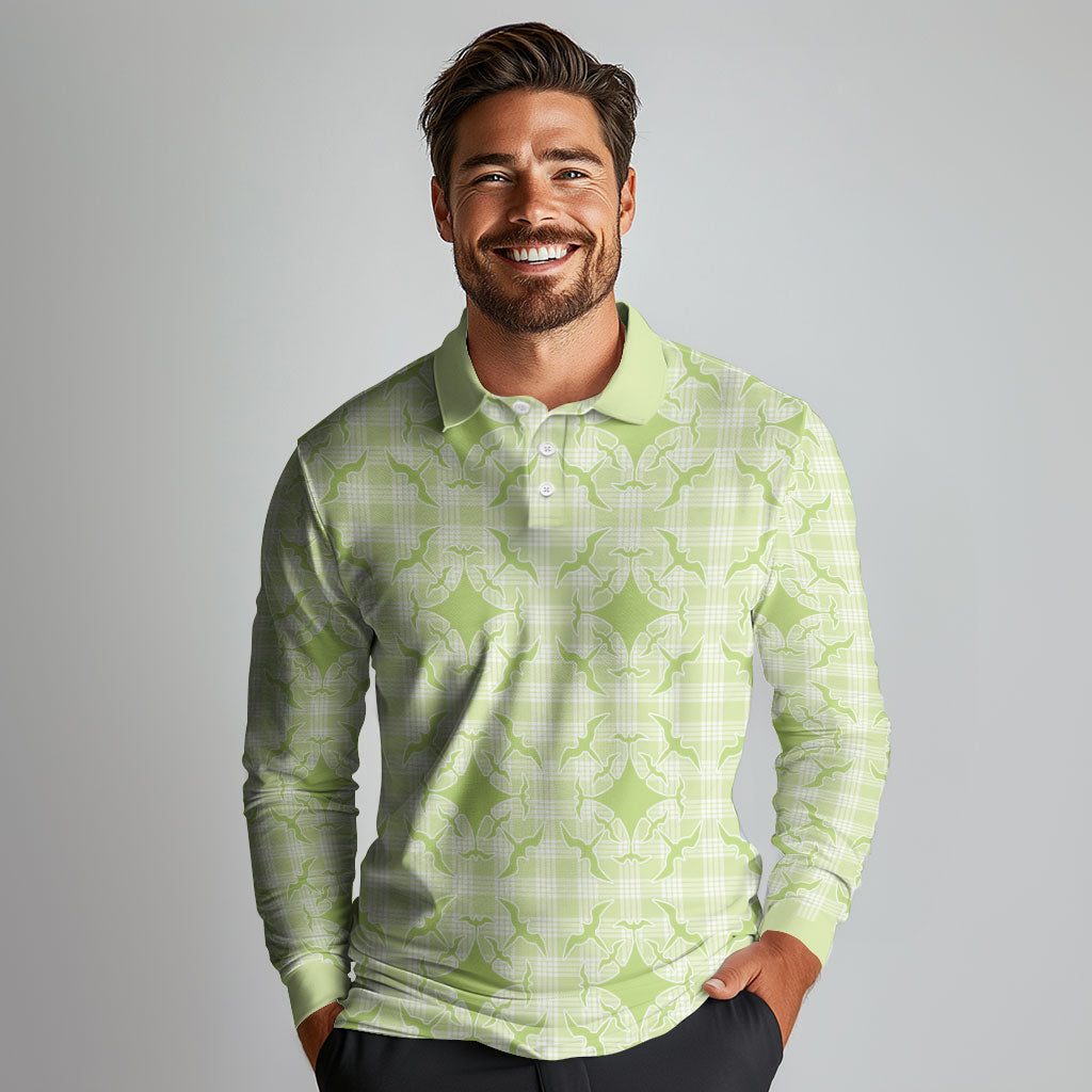 Omaomao Hawaii Iwa Bird Palaka Motifs Long Sleeve Polo Shirt LT14 - Polynesian Pride