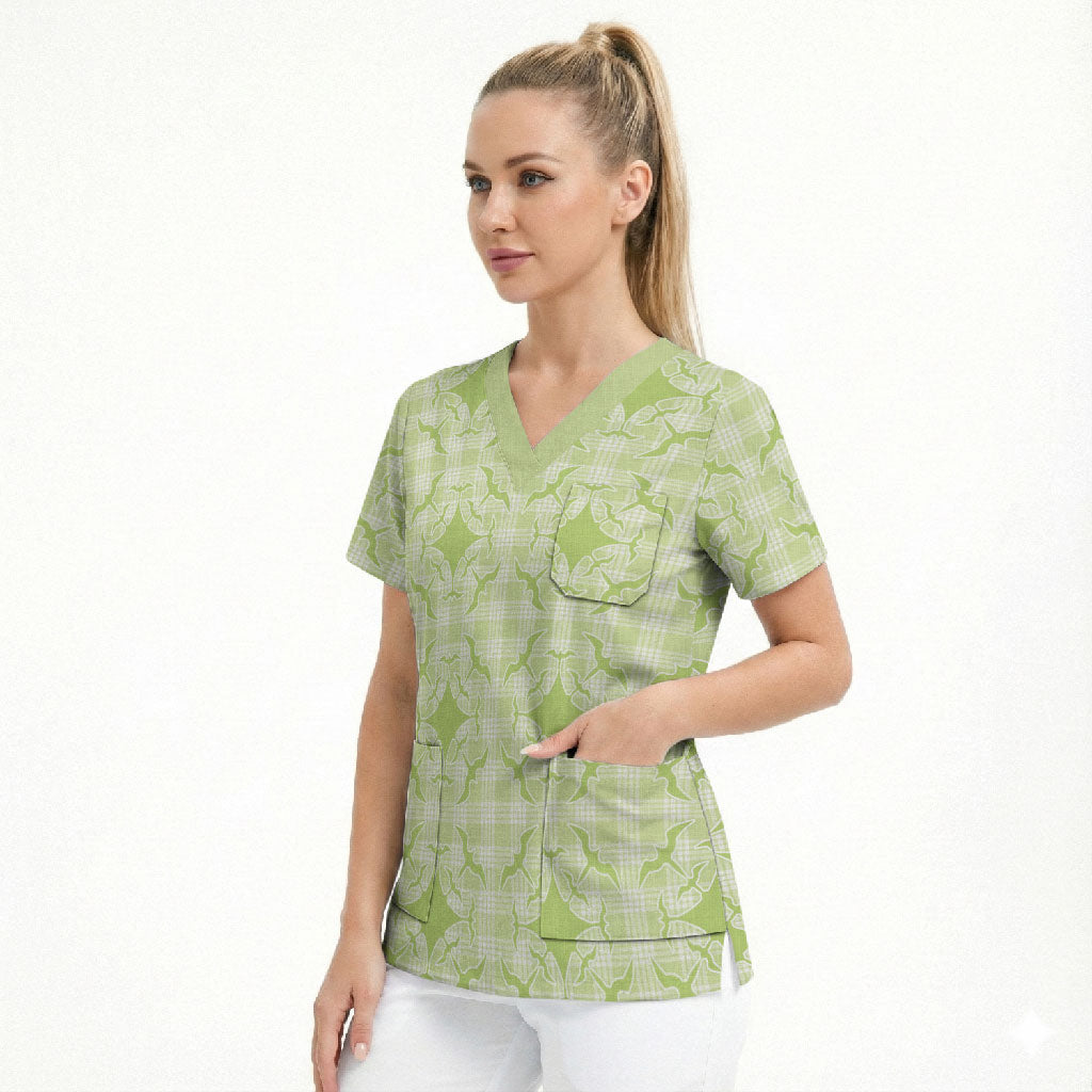 Omaomao Hawaii Iwa Bird Palaka Motifs Scrub Top LT14 - Polynesian Pride