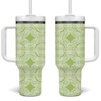 Omaomao Hawaii Iwa Bird Palaka Motifs Tumbler With Handle LT14 One Size: 40 oz Green - Polynesian Pride