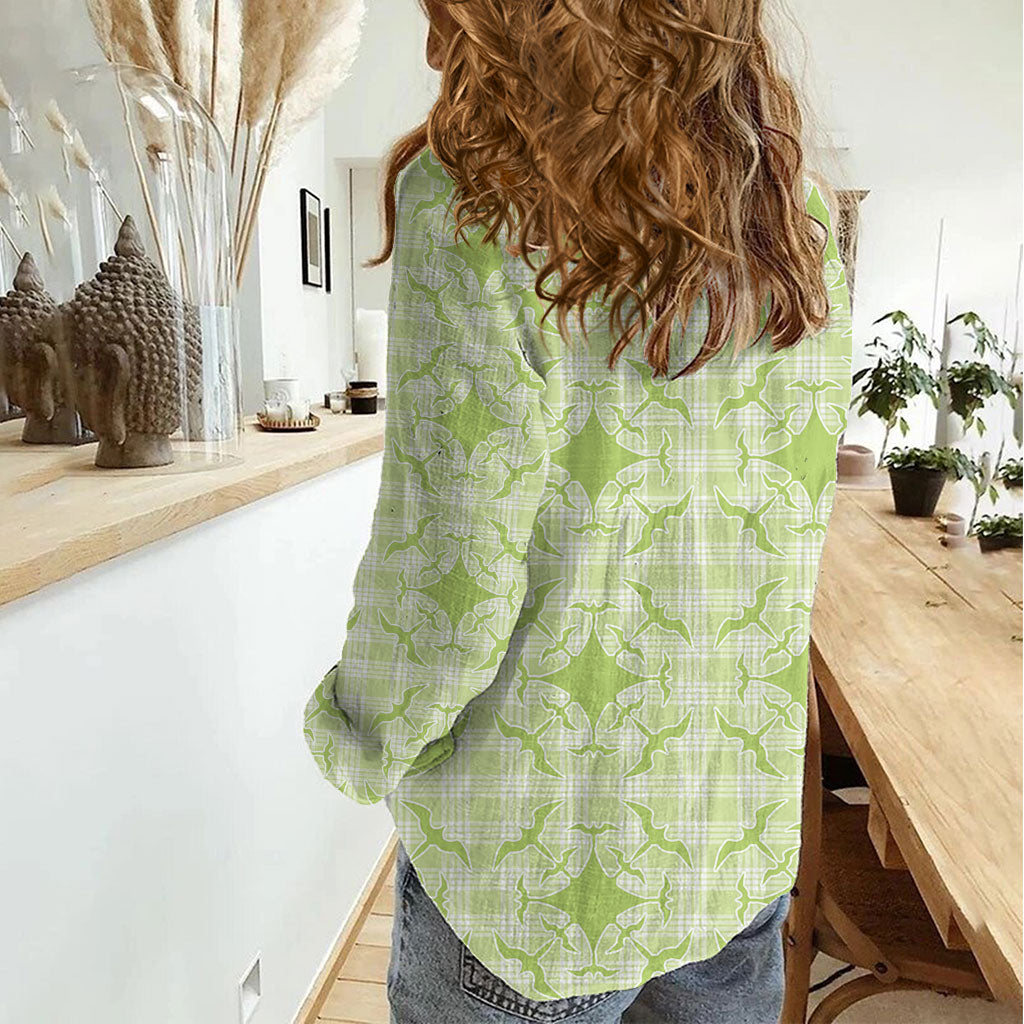 Omaomao Hawaii Iwa Bird Palaka Motifs Women Casual Shirt LT14 - Polynesian Pride