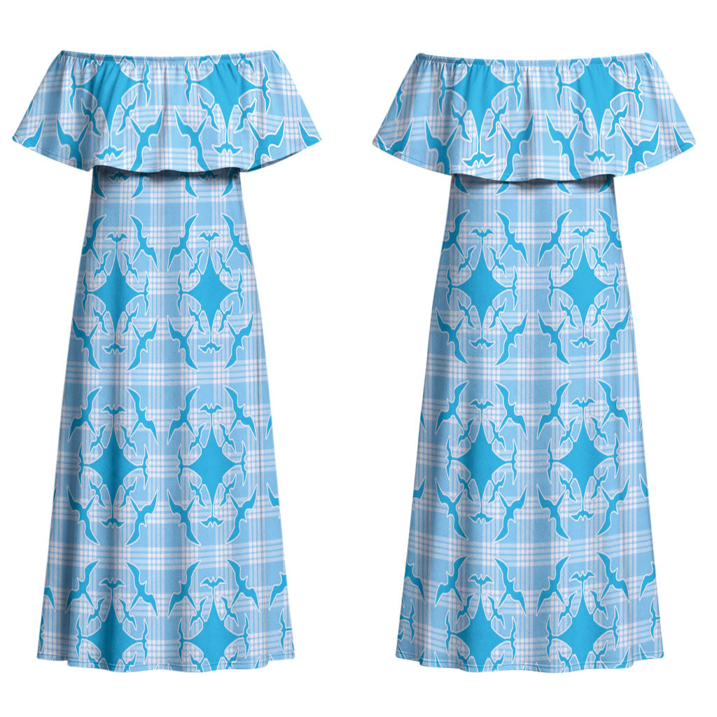 Polu Hawaii Iwa Bird Palaka Motifs Couples Matching Off Shoulder Maxi Dress and Hawaiian Shirt LT14 - Polynesian Pride