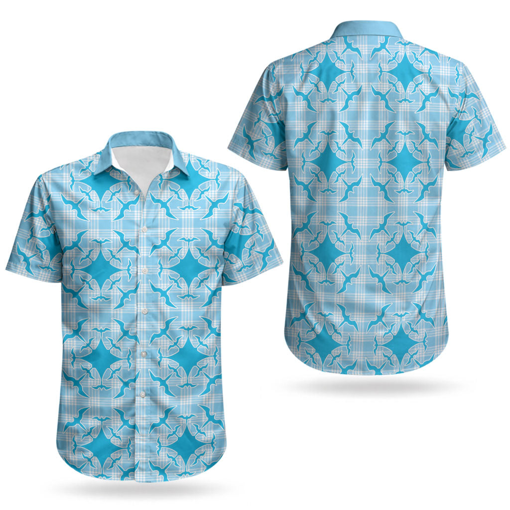 Polu Hawaii Iwa Bird Palaka Motifs Couples Matching Off Shoulder Short Dress and Hawaiian Shirt LT14 - Polynesian Pride