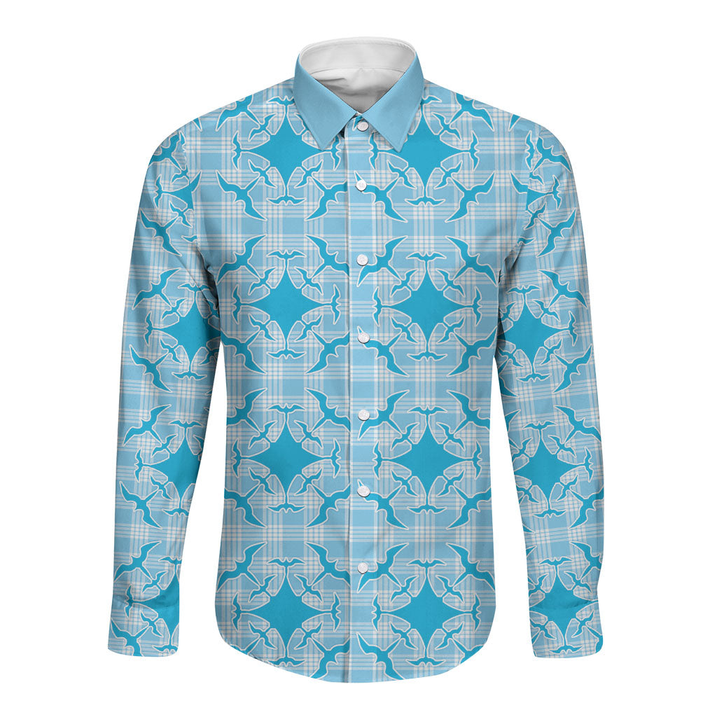 Polu Hawaii Iwa Bird Palaka Motifs Long Sleeve Button Shirt LT14 Unisex Blue - Polynesian Pride