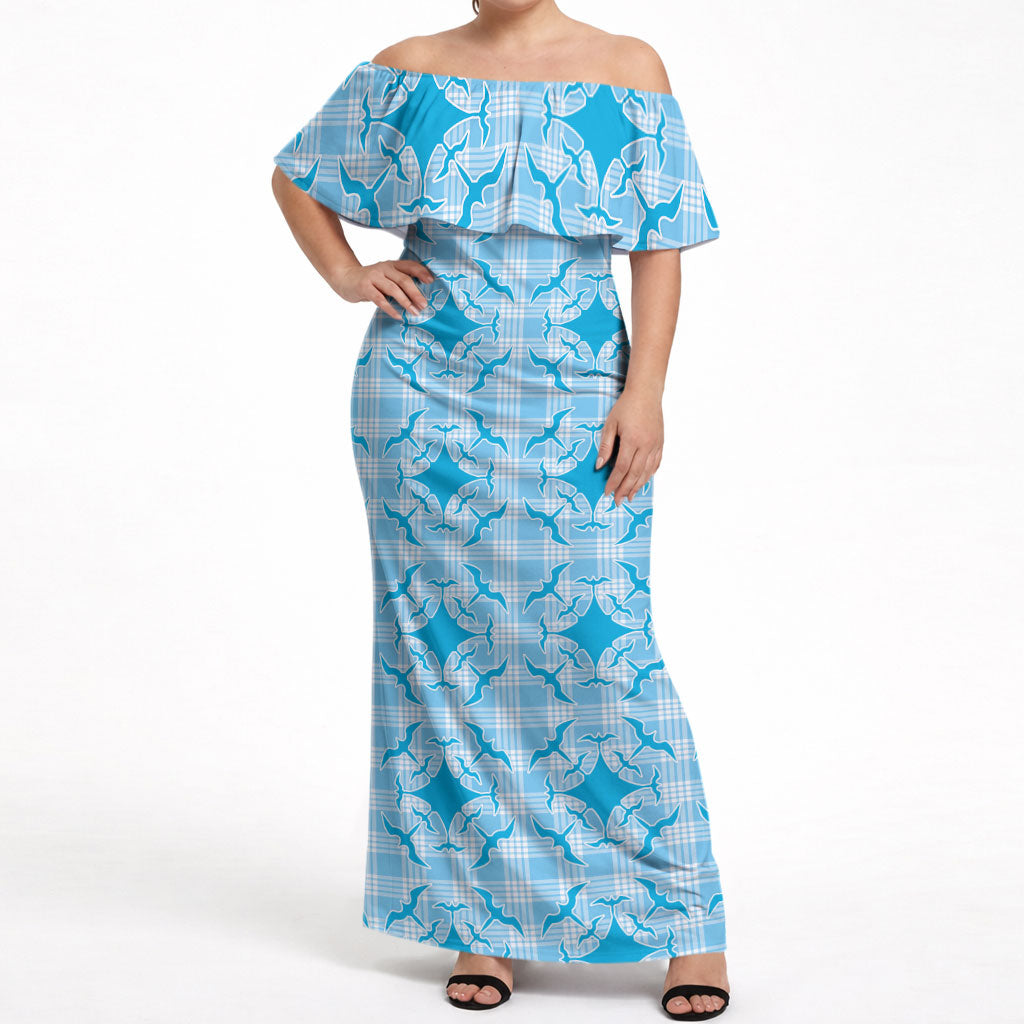 Polu Hawaii Iwa Bird Palaka Motifs Off Shoulder Maxi Dress