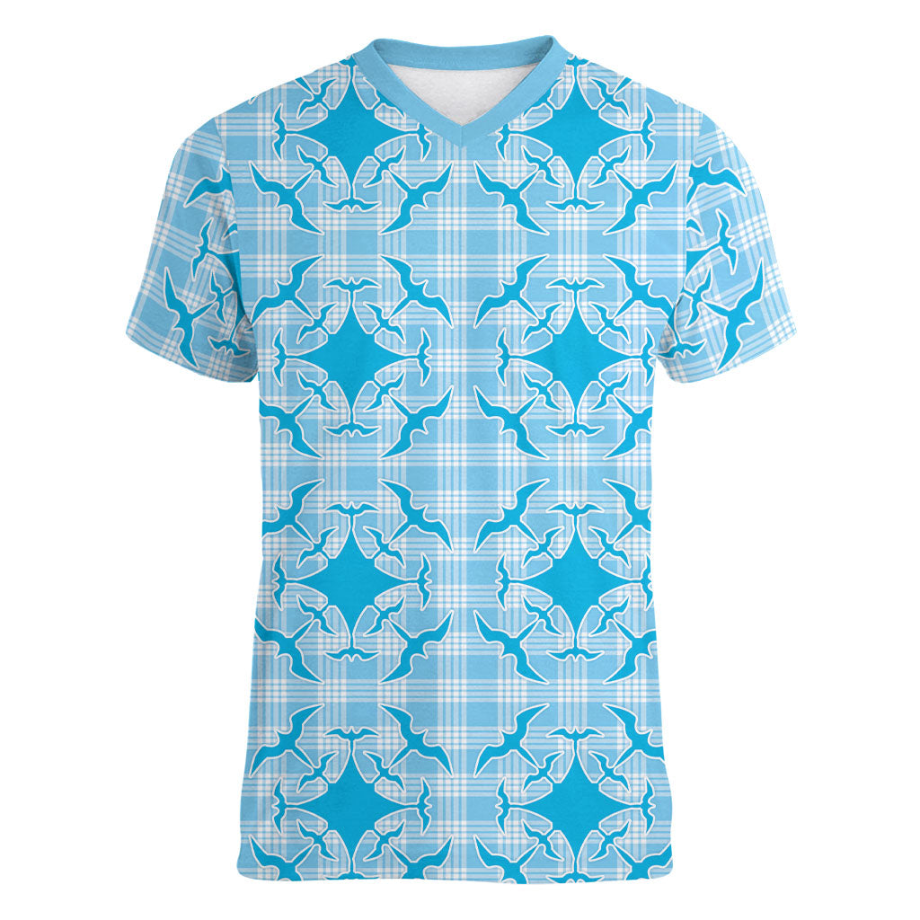 Polu Hawaii Iwa Bird Palaka Motifs Women V-Neck T-Shirt