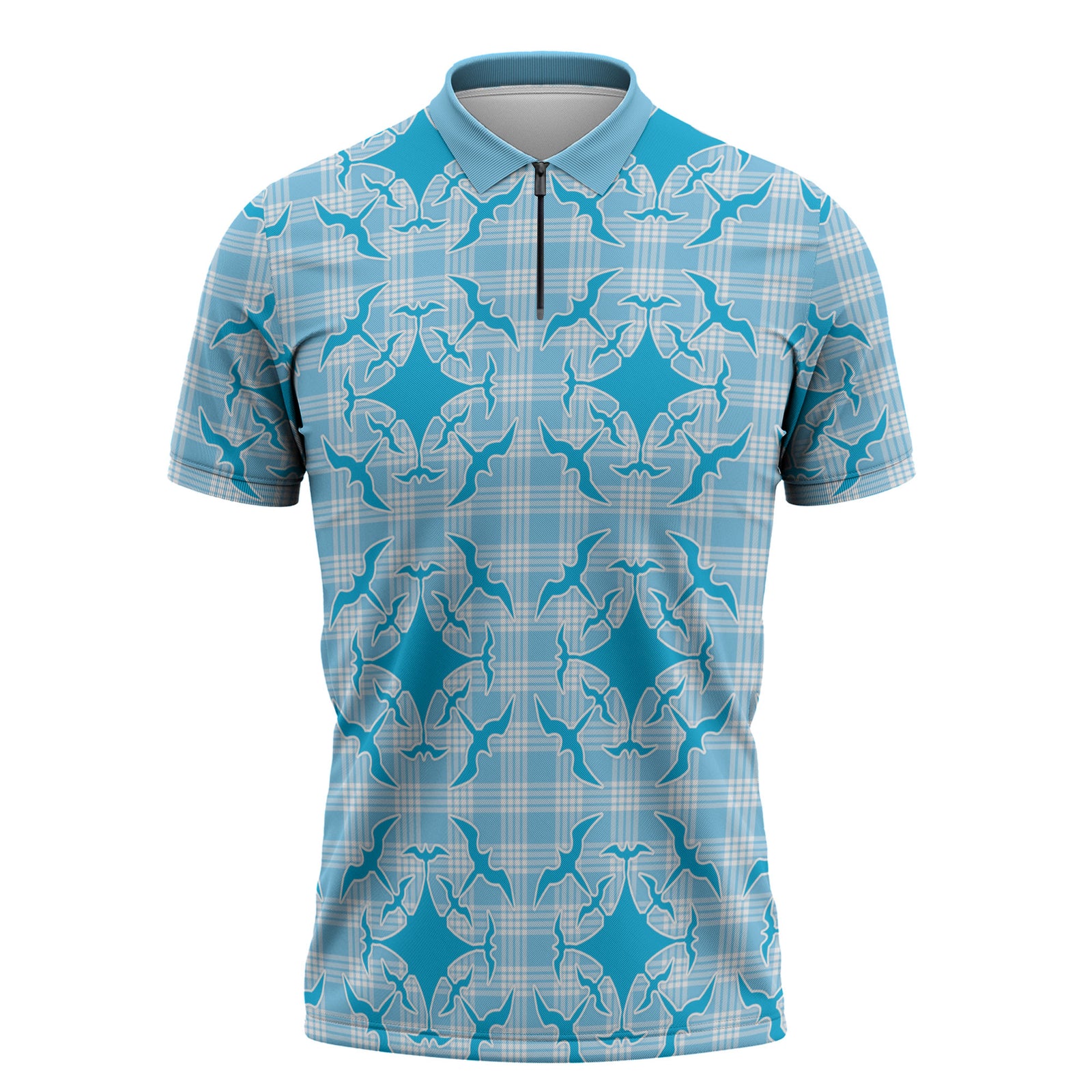 Polu Hawaii Iwa Bird Palaka Motifs Zipper Polo Shirt